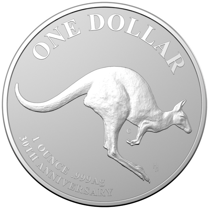 RAM : Kangaroo Series 30th Anniversary – Mob of Thirty 1 oz Silber 2023 Frosted Coin "C" Mintmark