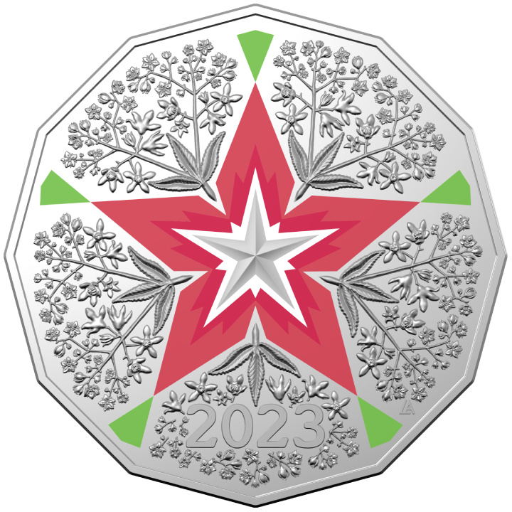 Christmas Decoration - Festive Floral coloured 50c Cupro-nickel 2023