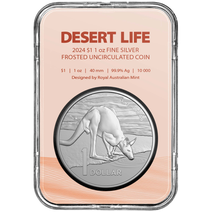 RAM : Kangourou - Desert Life 1 once d'argent 2024 Frosted Coin