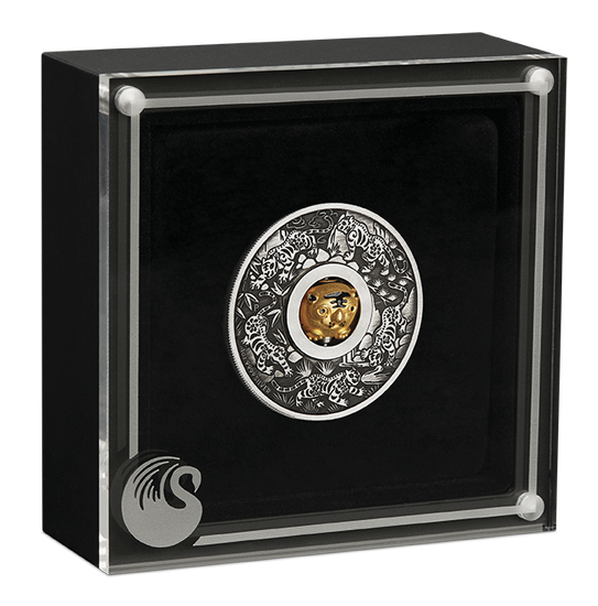 Tuvalu: Lunar III - Rok Tygrysa 1 uncja Srebra 2022 Rotating Charm Antiqued Coin