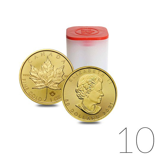 Maple Leaf 1 oz Gold 2021 PAKET 10 Stück
