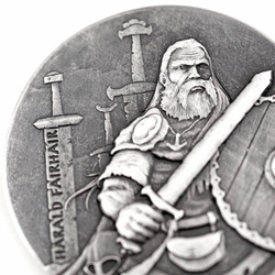 Niue: Vikingos - Harald Fairhair 2 oz Plata 2016 Proof Antiqued Coin