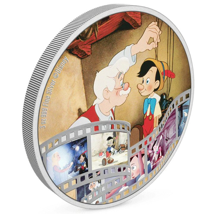 Niue: Disney Cinema Masterpieces - Pinocchio colored 3 oz Silver 2022 Proof