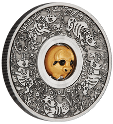 Lunar III: Rok Bawoła 1 uncja Srebra 2021 Rotating Charm Antiqued Finish