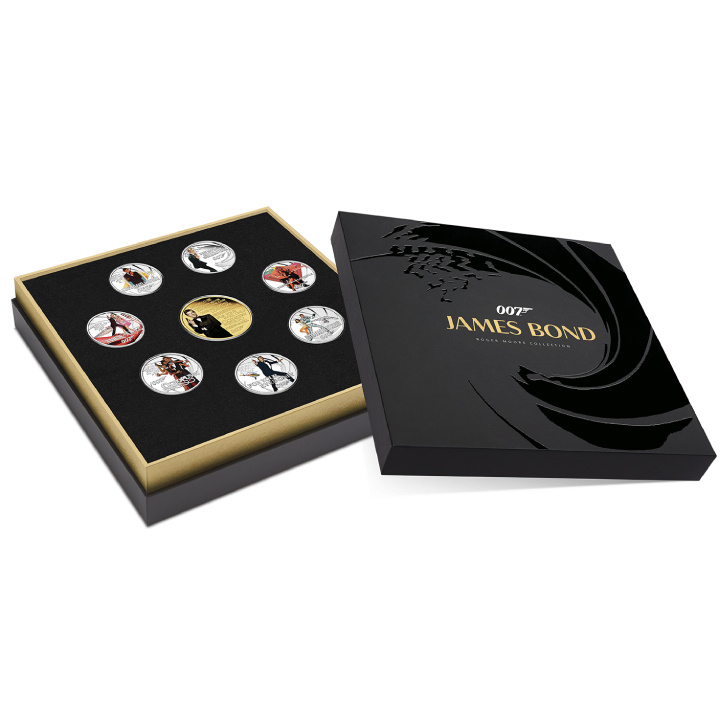 Set of 8 Tuvalu coins: James Bond - Roger Moore coloured Silver 2024 Proof