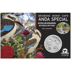 Kookaburra avec Brolga 1 once d'argent 2023 Privy Mark (Brisbane Money Expo Anda Special)