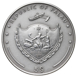 Silver Coin Palau: Treasures of the World - Ruby $5 Silver 2011 Antique Finish