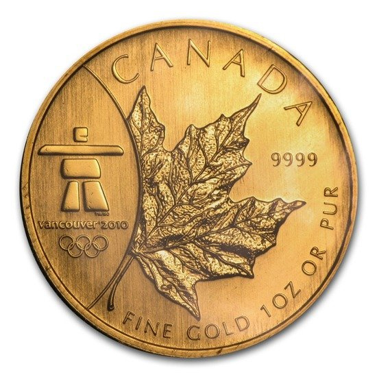 Feuille d'érable canadienne 1 once d'or 2008 (Jeux olympiques de Vancouver)