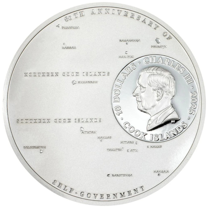 Cookinseln: 60 Jahre Selbstverwaltung koloriert 2 Unzen Silber 2025 Proof