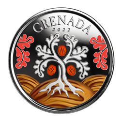 Grenada: Nutmeg Tree kolorowany 1 uncja Srebra 2022 Proof