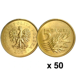 National Bank of Poland: 5 gr from the Bank Roll Coin (50 pcs) - Random Year