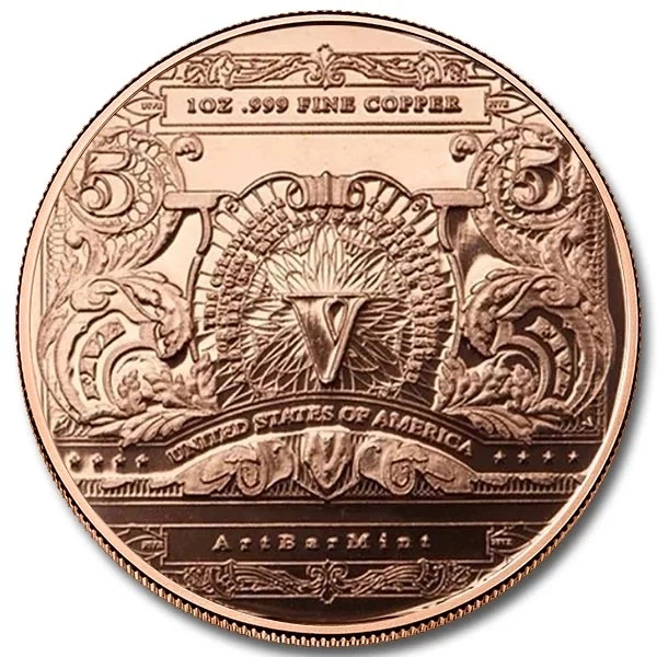 Banconota da 5 dollari, 1 oncia di rame
