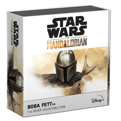 Niue: Star Wars The Mandalorian – Boba Fett kolorowany 1 uncja Srebra 2022 Antiqued Finish