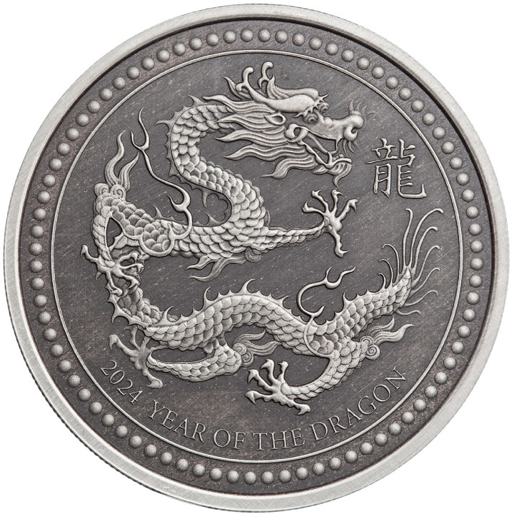 Samoa: Year of the Dragon 1 uncja Srebra 2024 Antiqued Coin