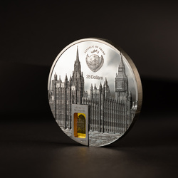 Palau: Tiffany Art Metropolis - Palacio de Westminster coloreada 5 oz Plata 2023 Negro Proof Ultra Alto Relieve