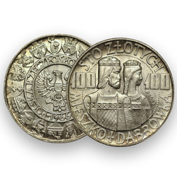 Proof: Mieszko and Dabrówka 100 gold Silver 1966 (condition 1 / 1- )