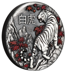 Tuvalu : Tigre blanc coloré 2 onces d'argent 2022 Pièce antique