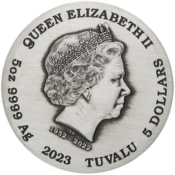 Tuvalu: Fénix y Pájaros de colores 5 oz Silver 2023 Antiqued Coin