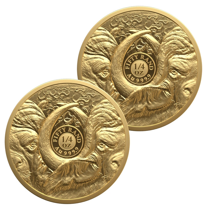 Set de Monede de Aur Big Five III: Bivol 2 x 1/4 Uncie de Aur 2026 Proof Doublecap