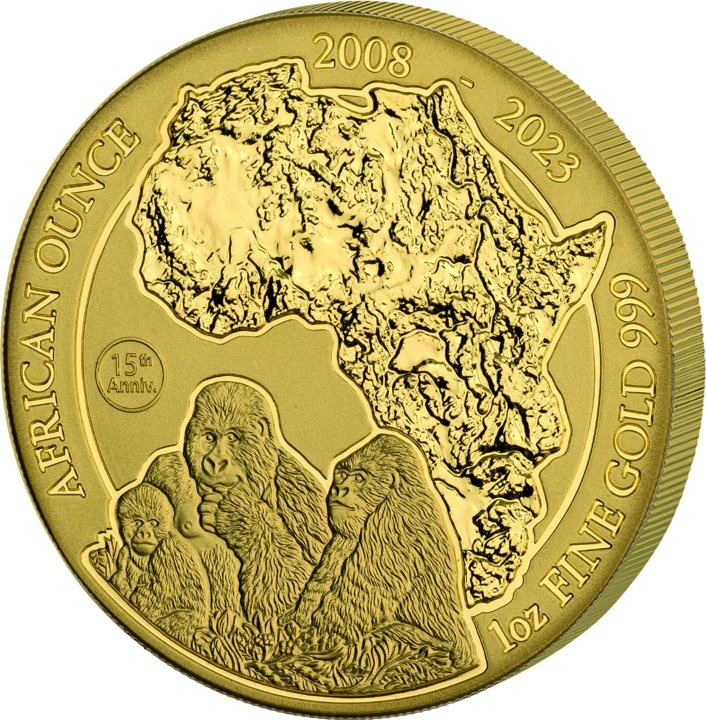 Rwanda: African Ounce -15th Anniversary Mountain Gorilla 1 oz Gold 2023
