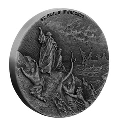 Niue: Biblico - San Paolo naufrago 2 once d'argento 2021 Proof Antiqued Coin