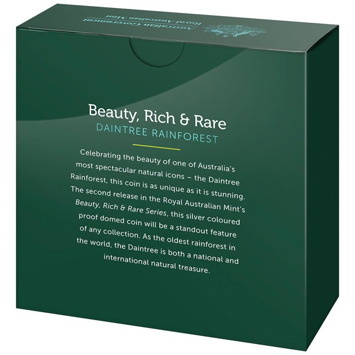 Szépség, gazdagság és ritkaság: Daintree esőerdő színes 1 uncia ezüst 2022 Proof domború érme