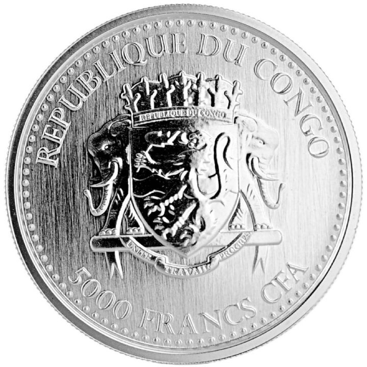 Congo: Goryl srebrnogrzbiety 1 uncja Srebra 2016 Prooflike