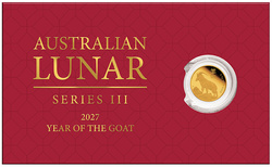 Australia 2 dolari – Lunar III, Anul Caprei, monedă de aur 0,5 g 2027 Proof