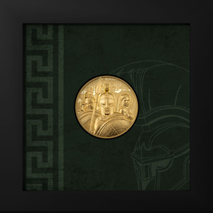 Cookovy ostrovy: Sparta 1 unce zlata 2023 Proof Ultra High Relief