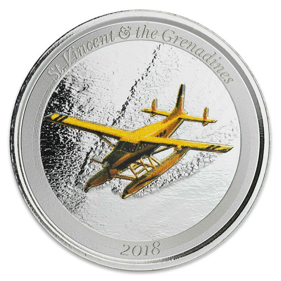 St. Vincent & The Grenadines: Seaplane kolorowany 1 uncja Srebra 2018 Proof