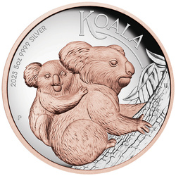 Australijska Koala pozłacana 5 uncji Srebra 2023 Proof High Relief 