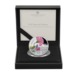 A 150-a aniversare a emisiunii Liberty colorată £5 argint 2025 Proof
