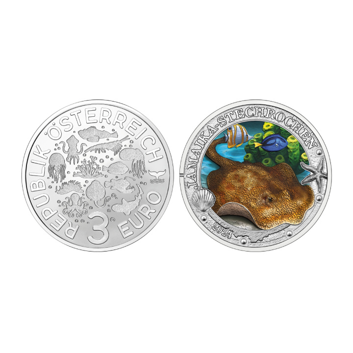 Yellow Stingray coloured 3 Euro Copper 2024