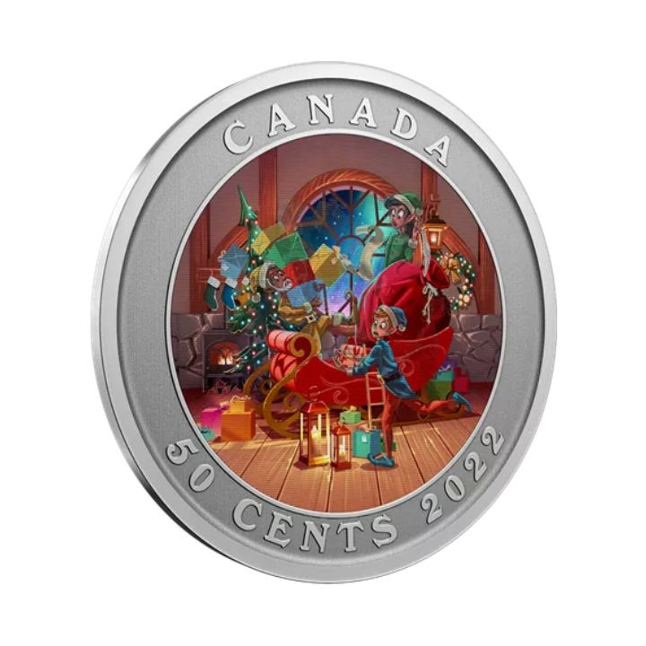 Canada: Santa’s Sleigh kolorowany 50 cents 2022 Modified Specimen Lenticular Coin