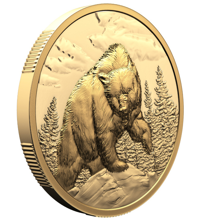 Canada: Great Hunters - Grizzly Bear $200 Złoto 2023 Proof Ultra High Relief Coin