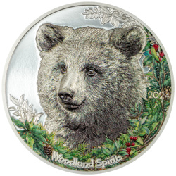 Mongolia: Woodland Spirits - Bear kolorowany 1 uncja Srebra 2024 Proof