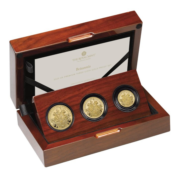 Zestaw 3 monet Premium Britannia Złoto 2023 Proof