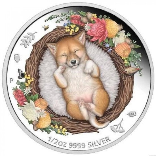 Dreaming Down Under: Dingo Durmiente de color 1/2 oz Plata 2021 Proof