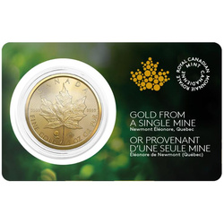 Canadian Maple Leaf 1 oz Gold 2023 Single Source - Newmont Éléonore Mine (moneda en tarjeta)