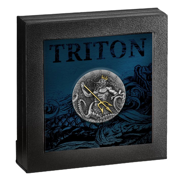 Niue: Triton $5 Silver 2022 Gilded High Relief Antiqued Coin