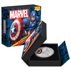 Niue: Marvel - Captain America kolorowany 1 uncja Srebra 2023 Proof