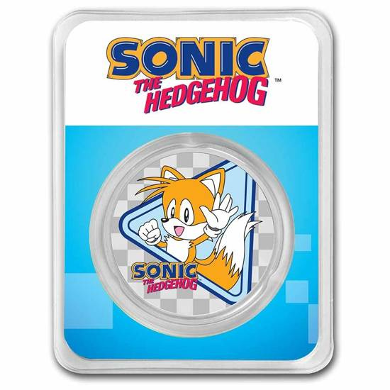Niue: Sonic The Hedgehog - Tails kolorowany 1 uncja Srebra 2022 Slab