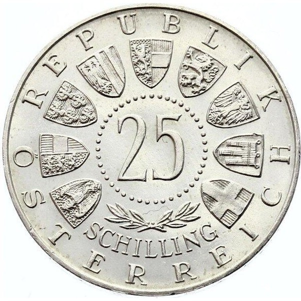 Austria: 25 Schillings – 200th Anniversary of Wolfgang Amadeus Mozart’s Birth Silver 1956
