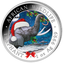 African Wildlife: Elefante somalí coloreado 1 oz Plata 2023 (Bola de nieve)