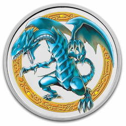 Niue: Yu-Gi-Oh! Blue-Eyes White Dragon kolorowany - 25. rocznica 1 uncja Srebra 2023 Slab