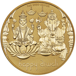 Medallón Diwali bañado en oro 1 oz Plata 2023