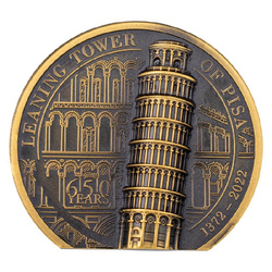 Isole Cook: Leaning Tower of Pisa 1 oncia d'oro 2022 Ultra High Relief Antiqued Coin