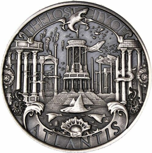 Mythical Cities: Atlantis 1 uncja Srebra Antiqued Round Coin