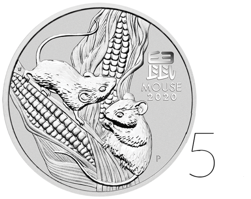 Lunar III: Año del Ratón 2 oz Plata PAQUETE DE 5 PAQUETES 2020