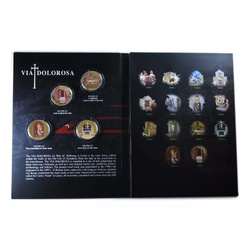 Set 14 monede Via Dolorosa colorată aurită Bronz 2016 Prooflike
